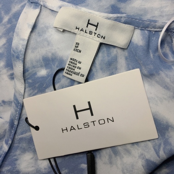 H Halston Blouse Top Asymmetric Draped Flutter Sleeve Tonal Tie Dye Rivier XS-S - Picture 13 of 16